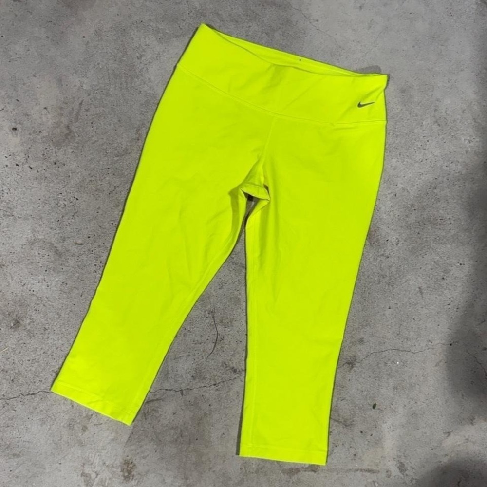 Nike Dri Fit Capri Leggings Women Medium Neon Yellow Athletic Gym